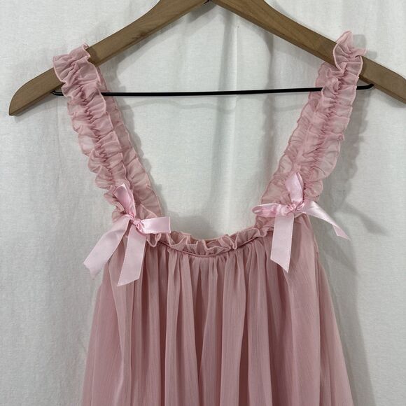 Unbranded Pink Sheer Ruffle Bow Chemise Babydoll Night Dress Womens L Romantic - Picture 3 of 8